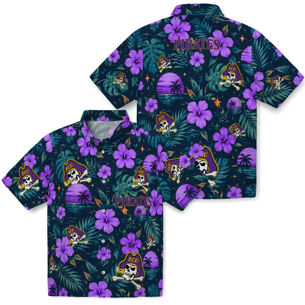 East Carolina Pirates Hawaiian Shirt - Personalized Purple Blue East Carolina Pirates Hawaiian Shirt - Personalized Purple Blue