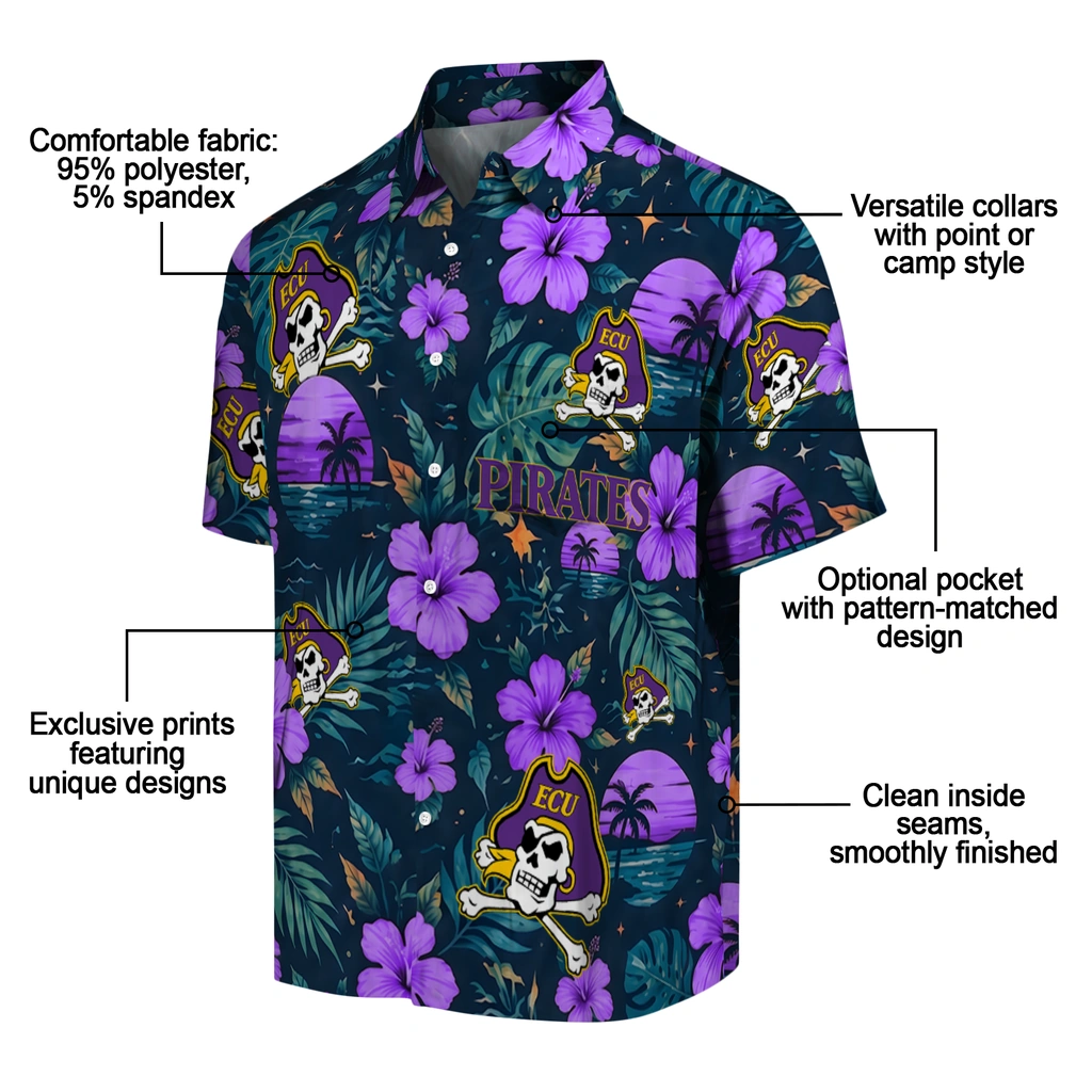 East Carolina Pirates Hawaiian Shirt - Personalized Purple Blue East Carolina Pirates Hawaiian Shirt - Personalized Purple Blue