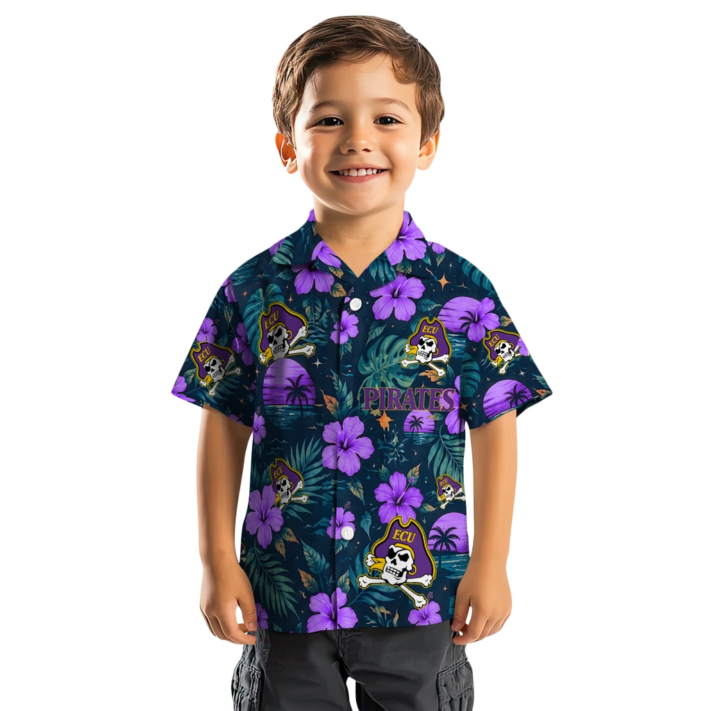 East Carolina Pirates Hawaiian Shirt - Personalized Purple Blue East Carolina Pirates Hawaiian Shirt - Personalized Purple Blue