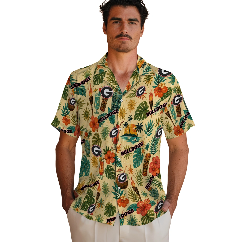 Georgia Bulldogs Hawaiian Shirt - Customized Cream Georgia Bulldogs Hawaiian Shirt - Customized Cream