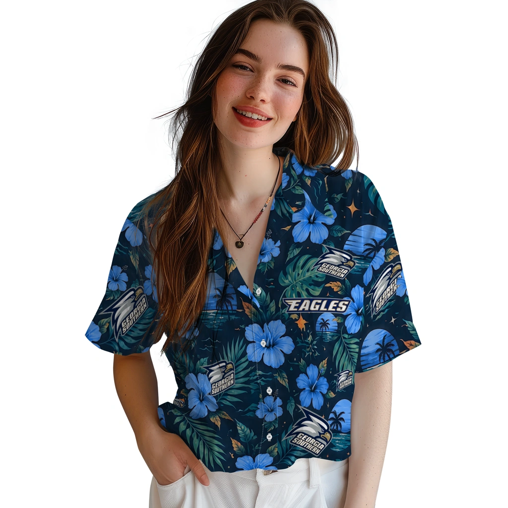 Georgia Southern Eagles Hawaiian Shirt - Customized Blue Georgia Southern Eagles Hawaiian Shirt - Customized Blue