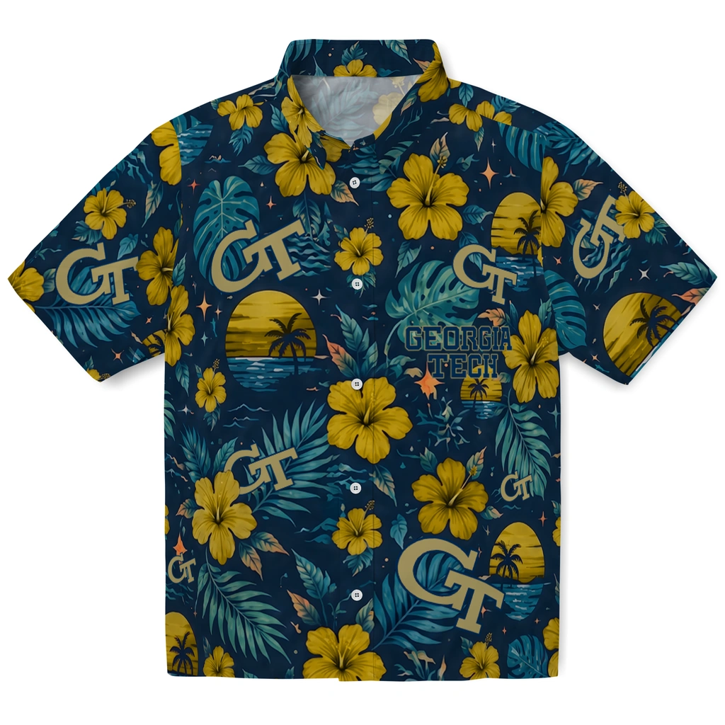 Georgia Tech Yellow Jackets Hawaiian Shirt - Customized Gold Blue