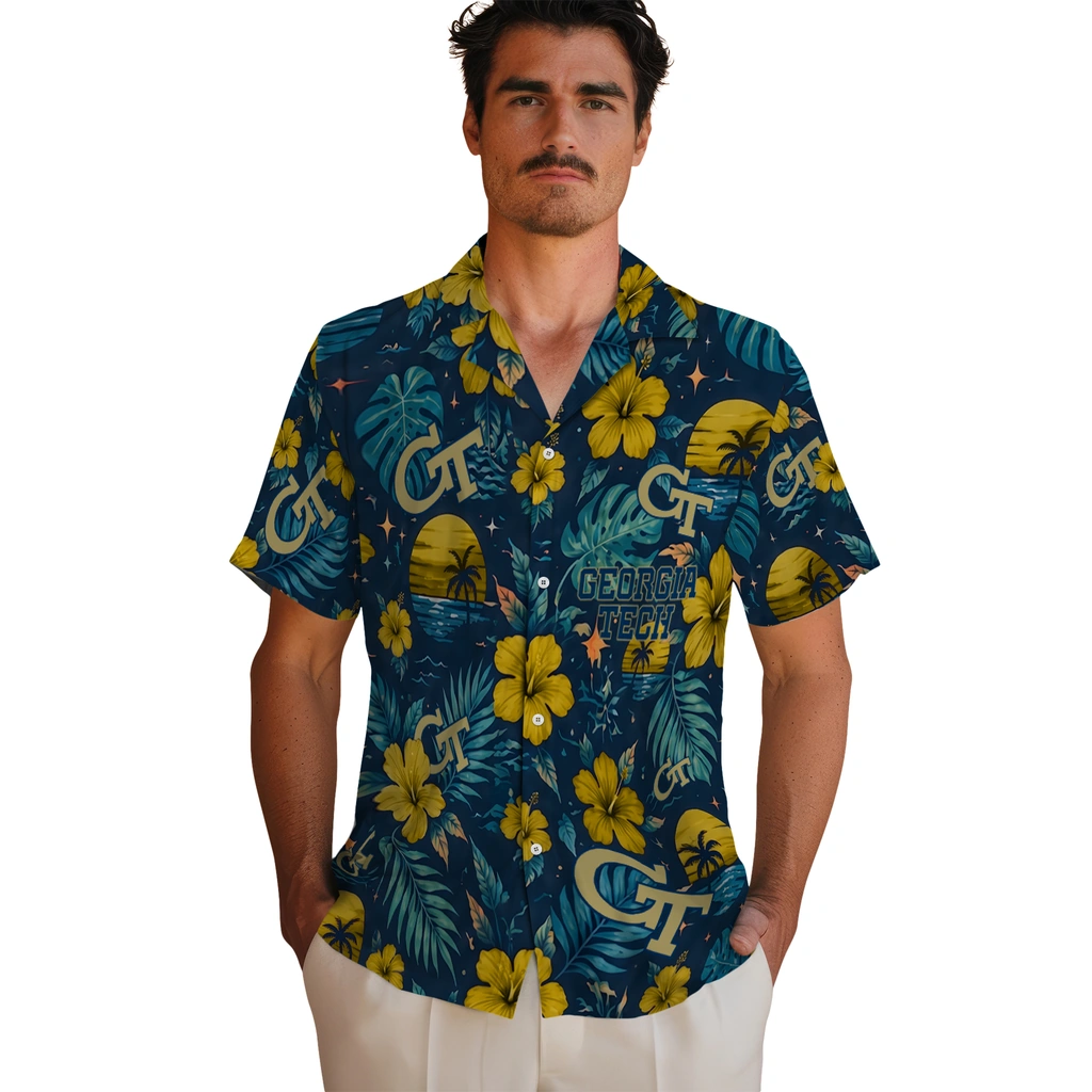 Georgia Tech Yellow Jackets Hawaiian Shirt - Customized Gold Blue Georgia Tech Yellow Jackets Hawaiian Shirt - Customized Gold Blue