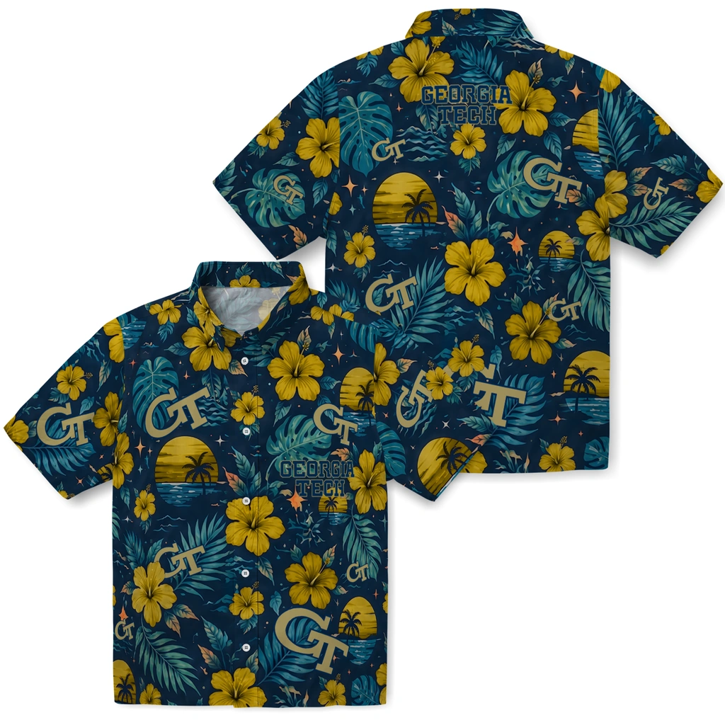 Georgia Tech Yellow Jackets Hawaiian Shirt - Customized Gold Blue Georgia Tech Yellow Jackets Hawaiian Shirt - Customized Gold Blue