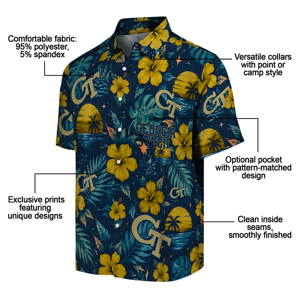 Georgia Tech Yellow Jackets Hawaiian Shirt - Customized Gold Blue Georgia Tech Yellow Jackets Hawaiian Shirt - Customized Gold Blue