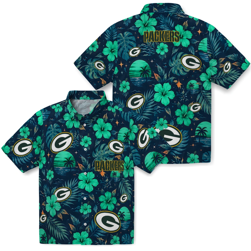 Green Bay Packers Hawaiian Shirt - Custom Green Blue Green Bay Packers Hawaiian Shirt - Custom Green Blue