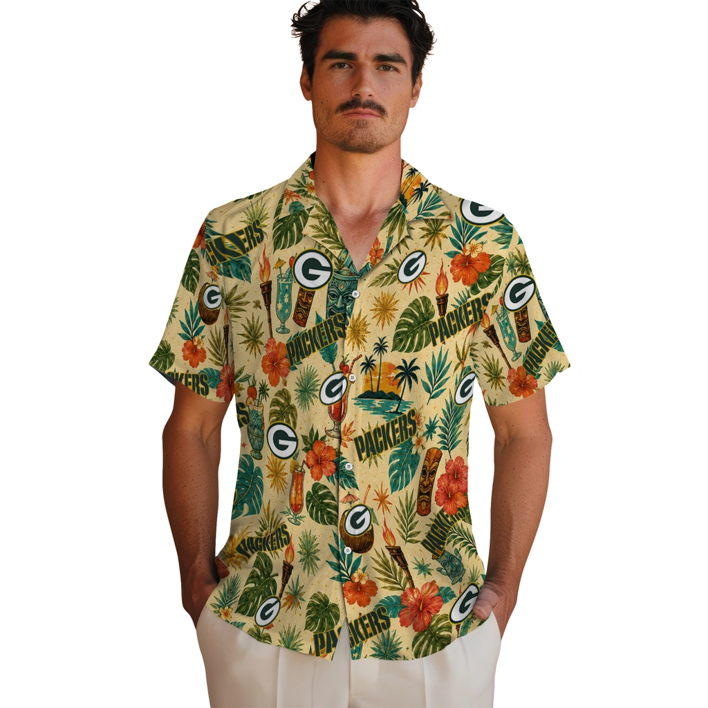 Green Bay Packers Hawaiian Shirt - Customized Cream Green Bay Packers Hawaiian Shirt - Customized Cream