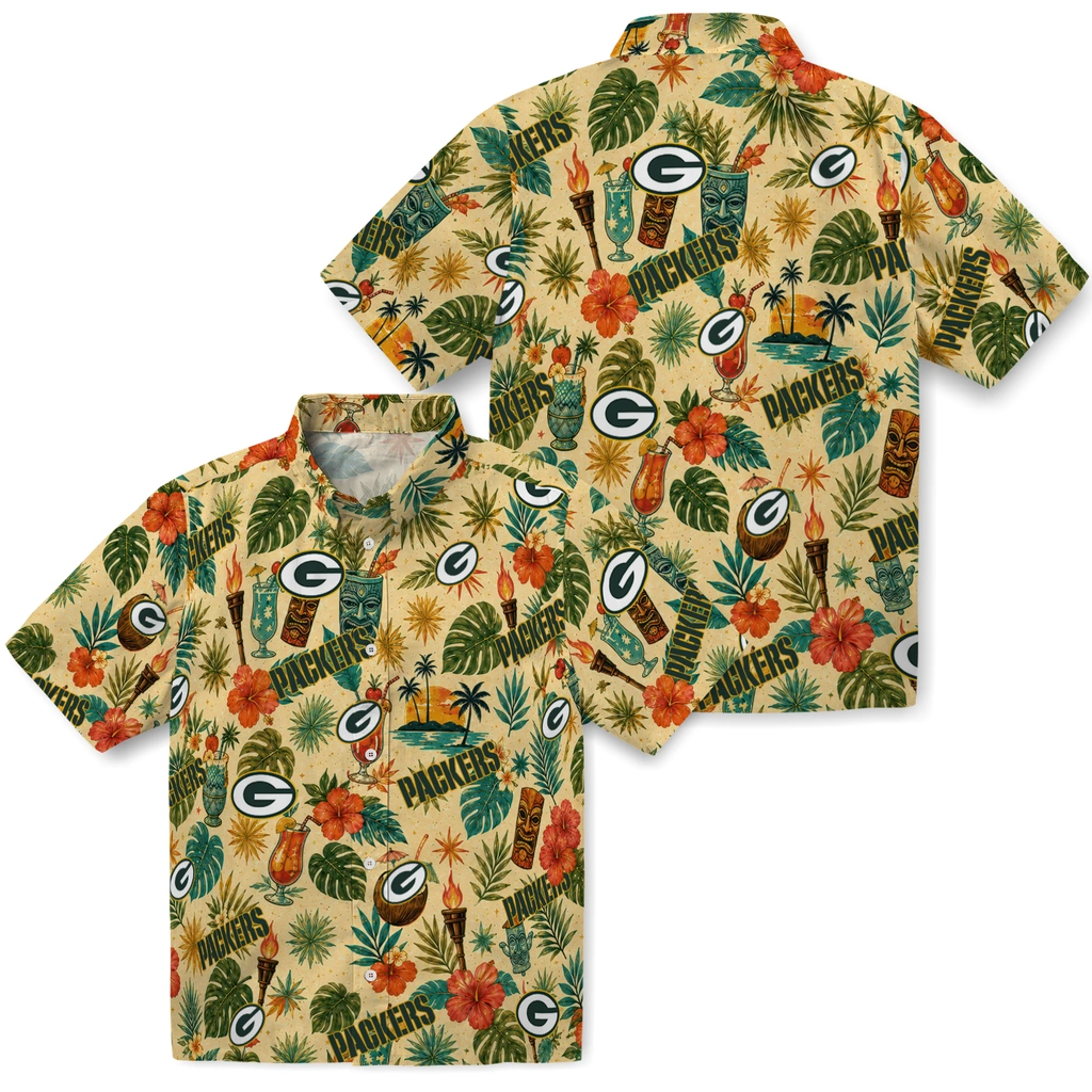 Green Bay Packers Hawaiian Shirt - Customized Cream Green Bay Packers Hawaiian Shirt - Customized Cream