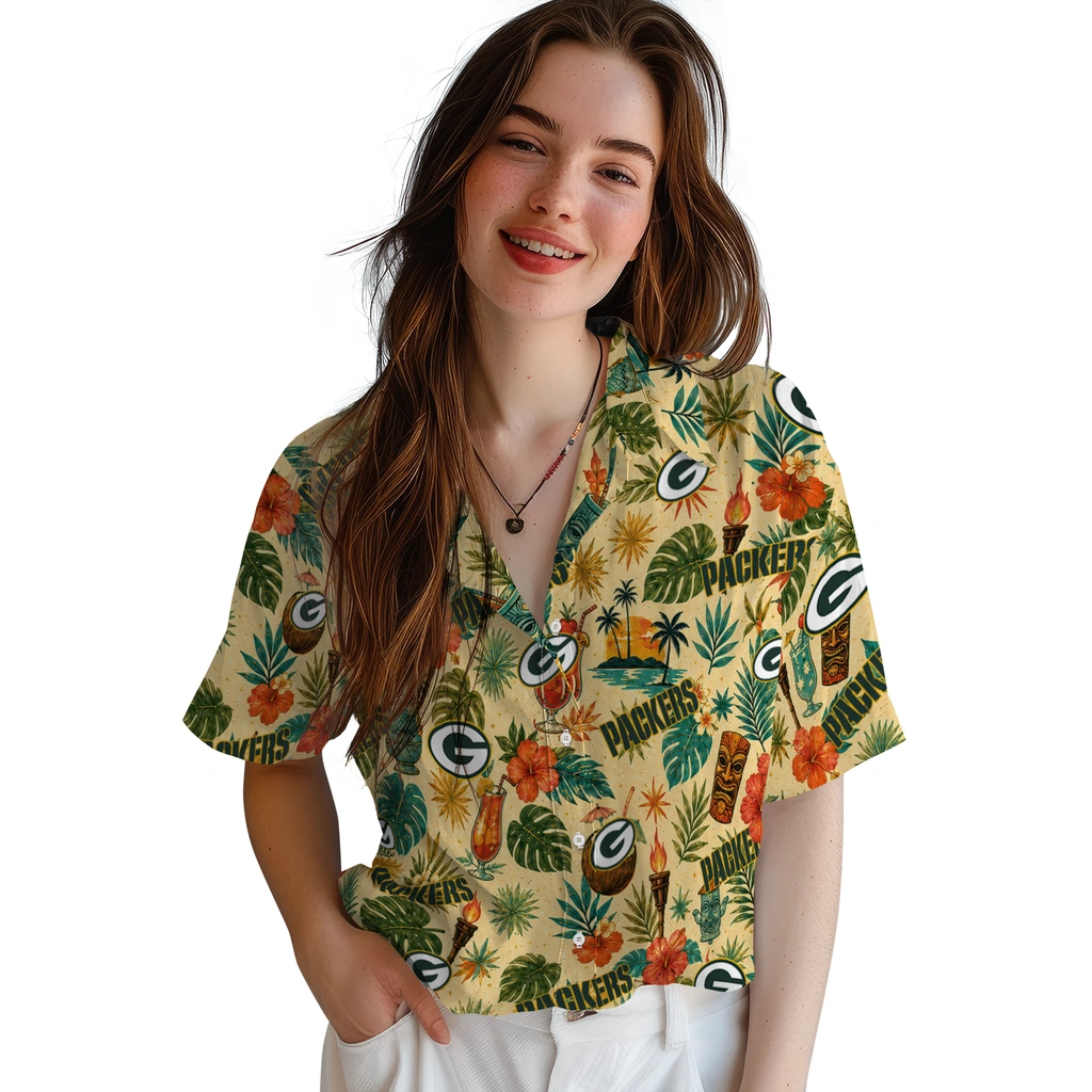 Green Bay Packers Hawaiian Shirt - Customized Cream Green Bay Packers Hawaiian Shirt - Customized Cream