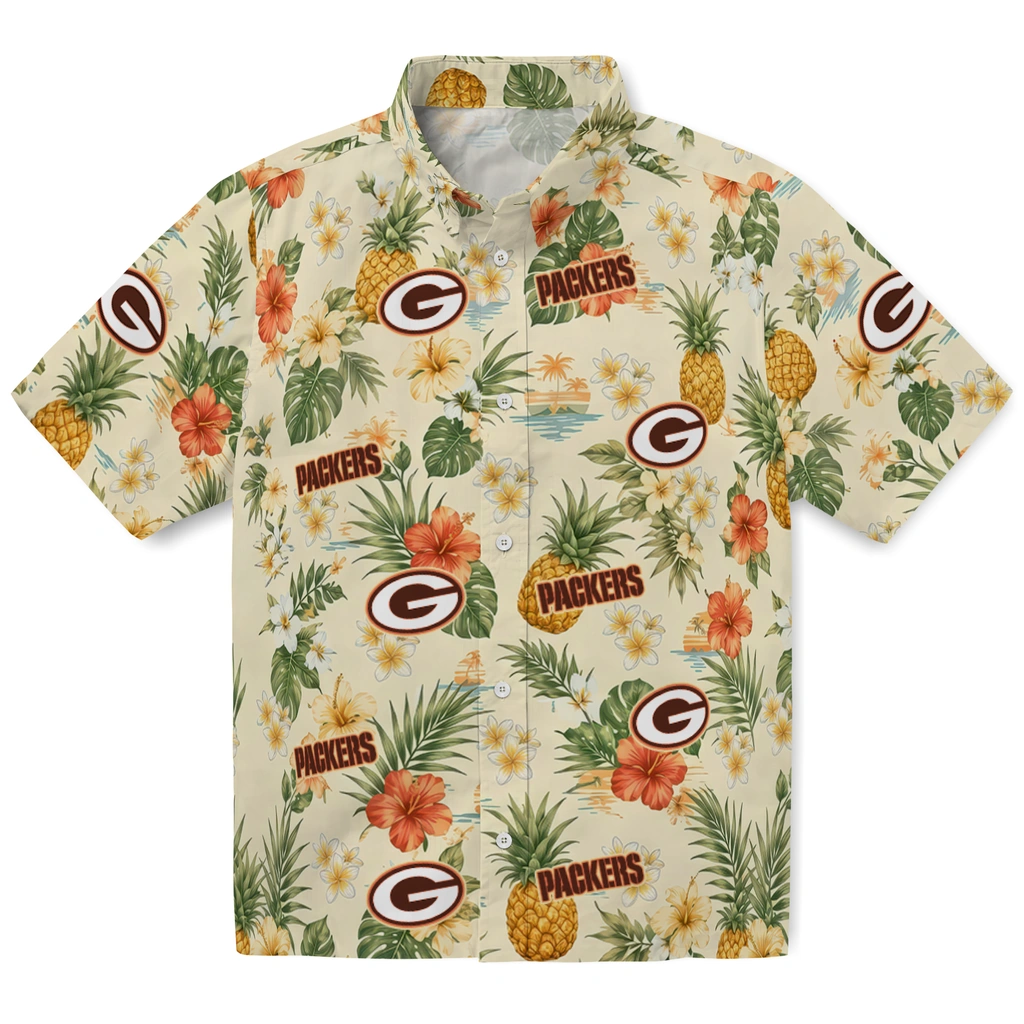 Green Bay Packers Hawaiian Shirt - Personalized Cream