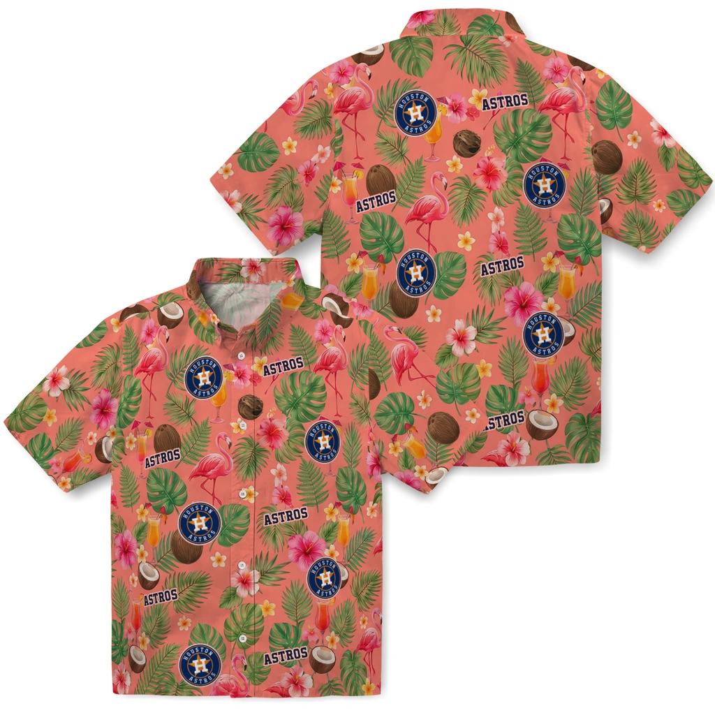 Houston Astros Hawaiian Shirt - Custom Coral Pink Houston Astros Hawaiian Shirt - Custom Coral Pink