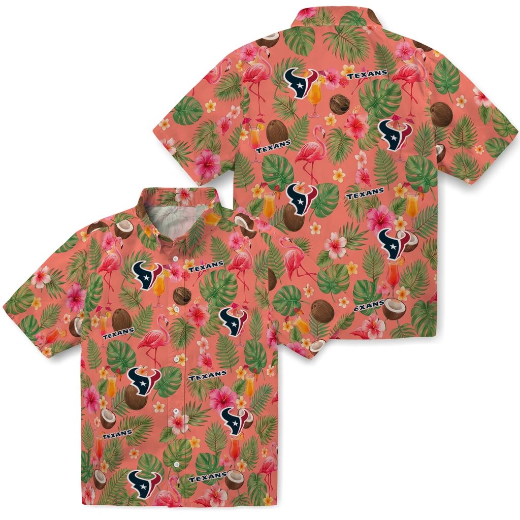 Houston Texans Hawaiian Shirt - Personalized Coral Pink Houston Texans Hawaiian Shirt - Personalized Coral Pink