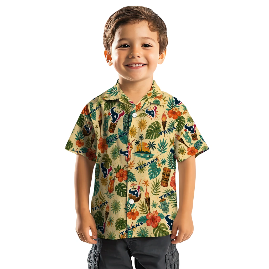 Houston Texans Hawaiian Shirt - Personalized Cream Houston Texans Hawaiian Shirt - Personalized Cream