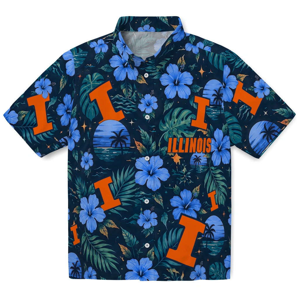 Illinois Fighting Illini Hawaiian Shirt - Customized Blue