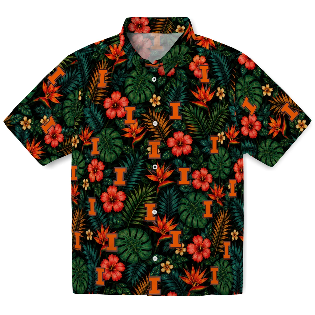 Illinois Fighting Illini Hawaiian Shirt - Customized Dark Green