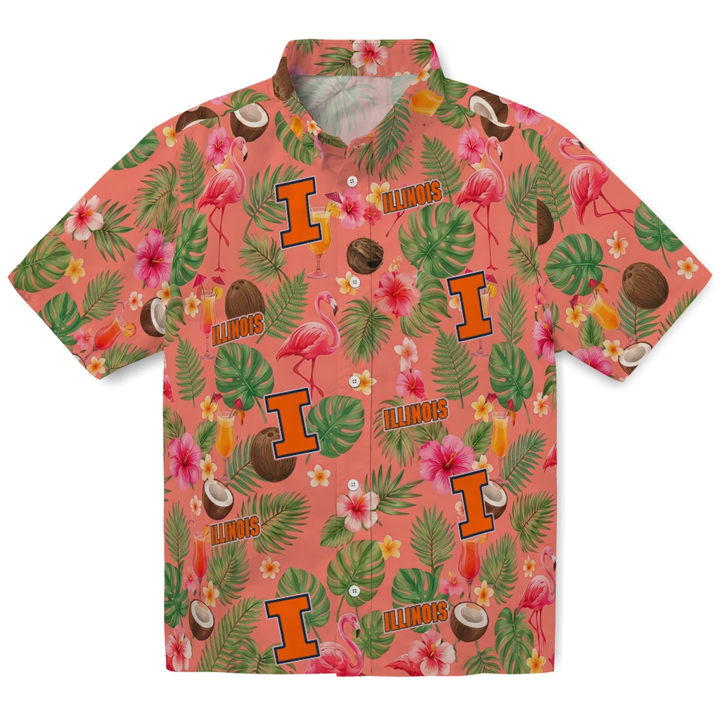 Illinois Fighting Illini Hawaiian Shirt - Personalized Coral Pink
