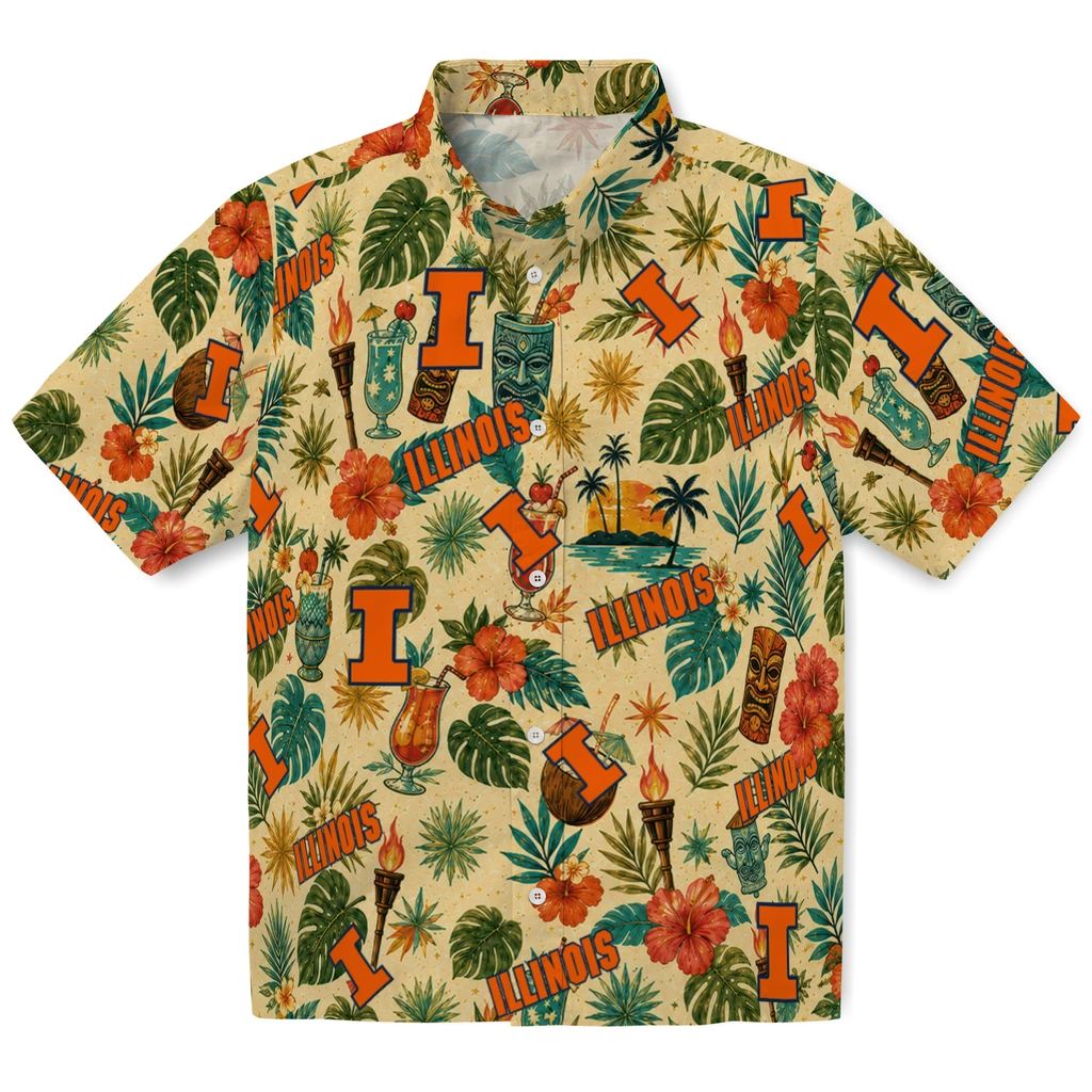 Illinois Fighting Illini Hawaiian Shirt - Personalized Cream