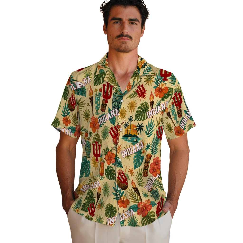 Indiana Hoosiers Hawaiian Shirt - Customized Cream Indiana Hoosiers Hawaiian Shirt - Customized Cream