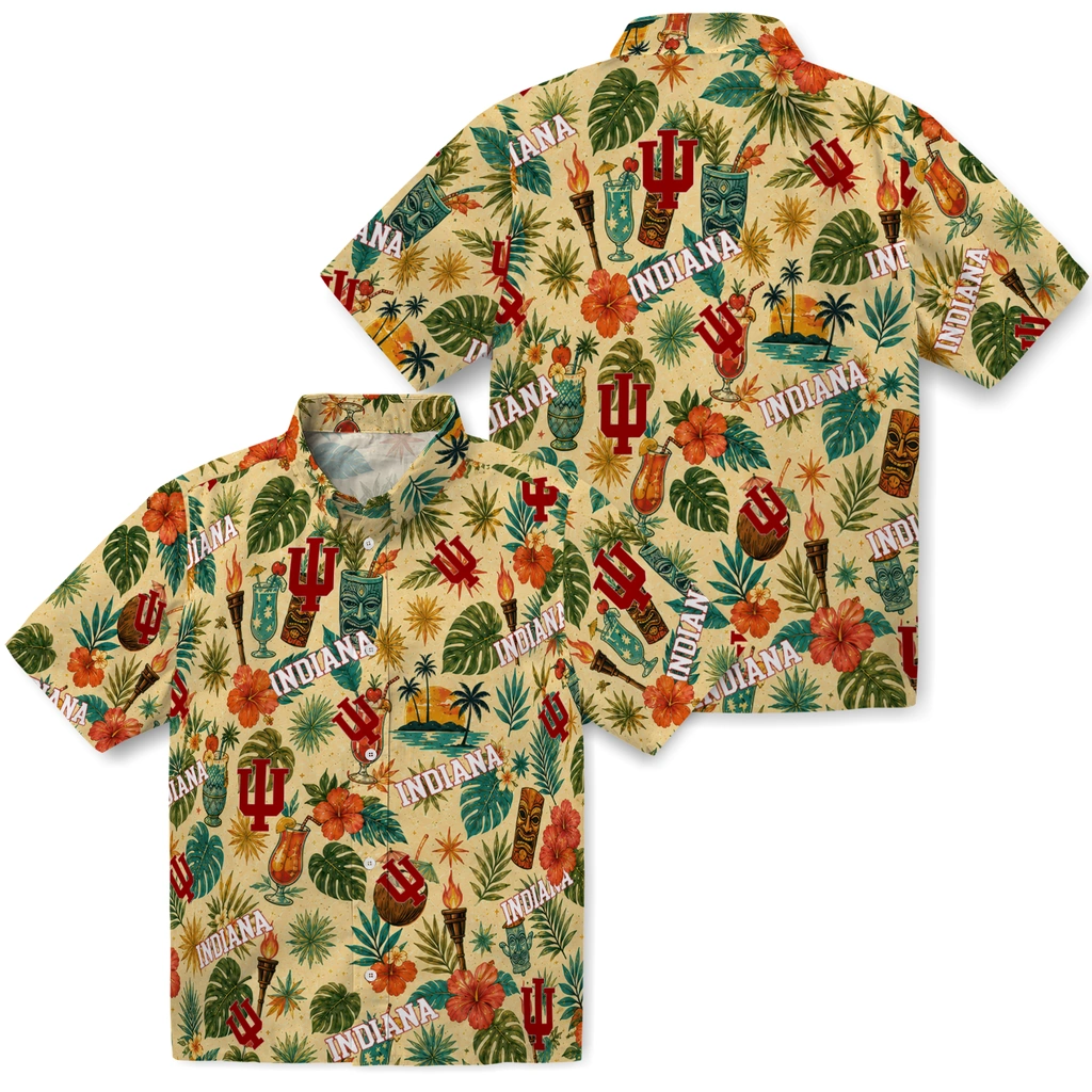 Indiana Hoosiers Hawaiian Shirt - Customized Cream Indiana Hoosiers Hawaiian Shirt - Customized Cream