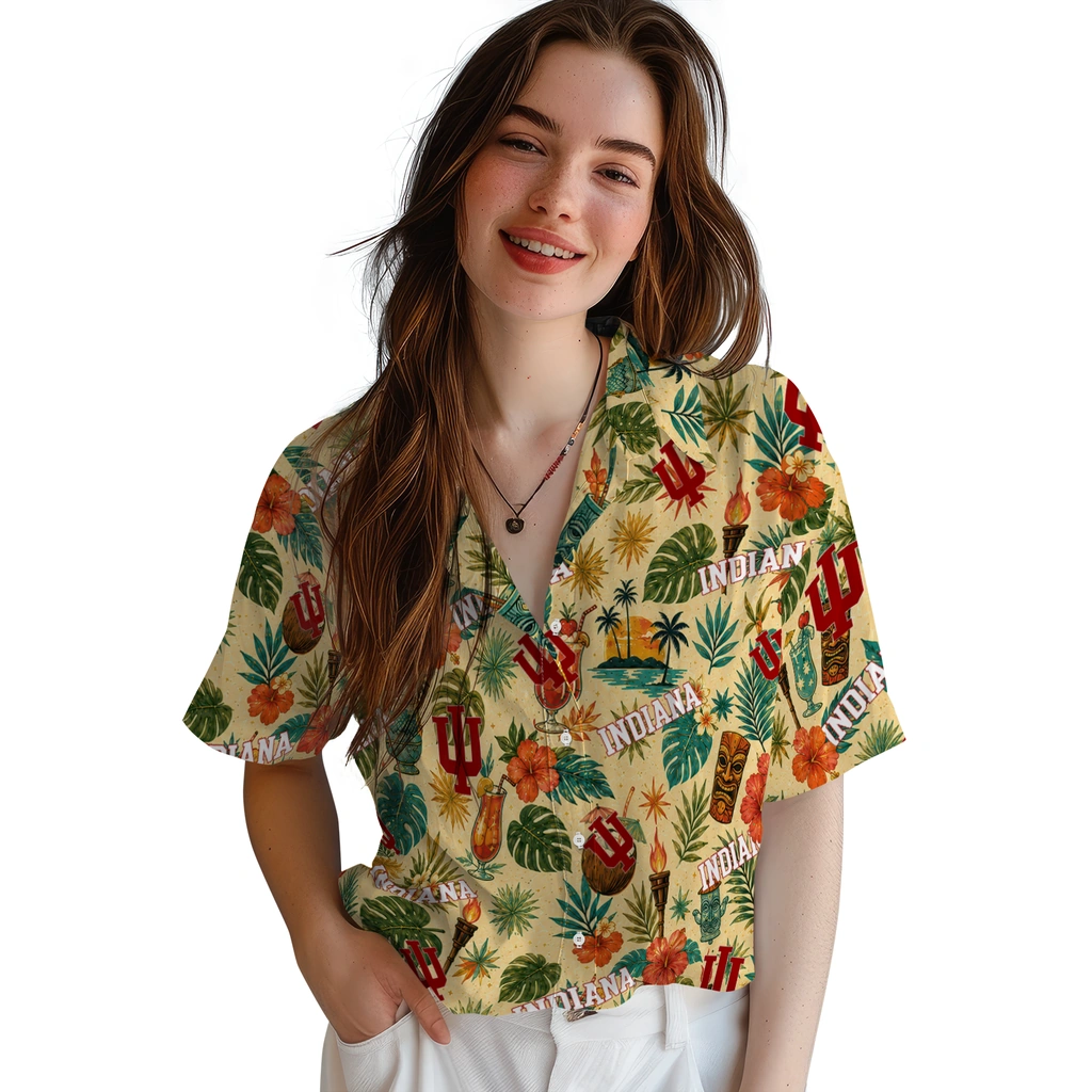 Indiana Hoosiers Hawaiian Shirt - Customized Cream Indiana Hoosiers Hawaiian Shirt - Customized Cream