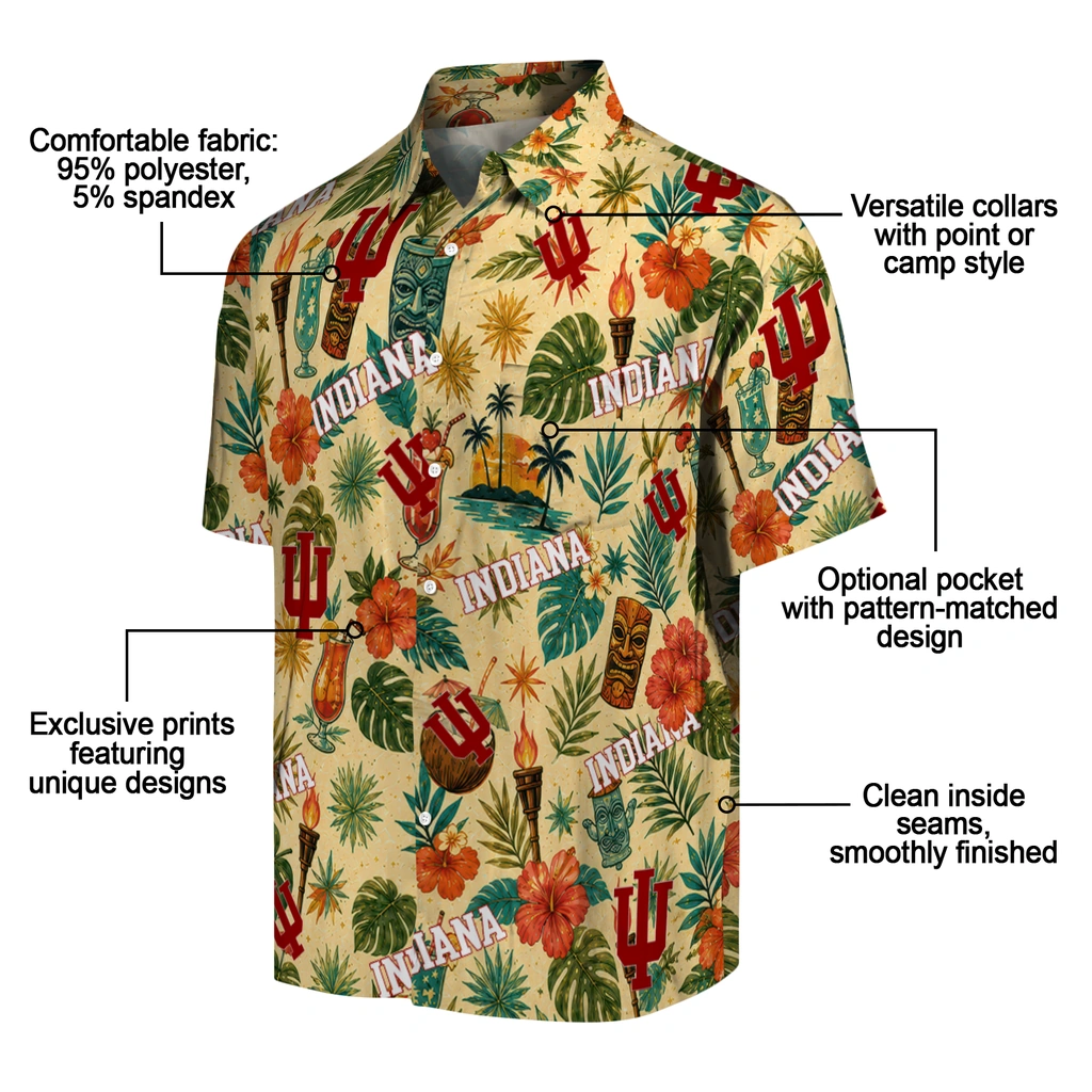 Indiana Hoosiers Hawaiian Shirt - Customized Cream Indiana Hoosiers Hawaiian Shirt - Customized Cream