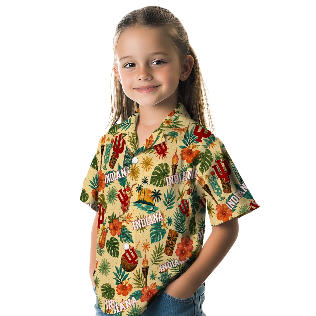 Indiana Hoosiers Hawaiian Shirt - Customized Cream Indiana Hoosiers Hawaiian Shirt - Customized Cream