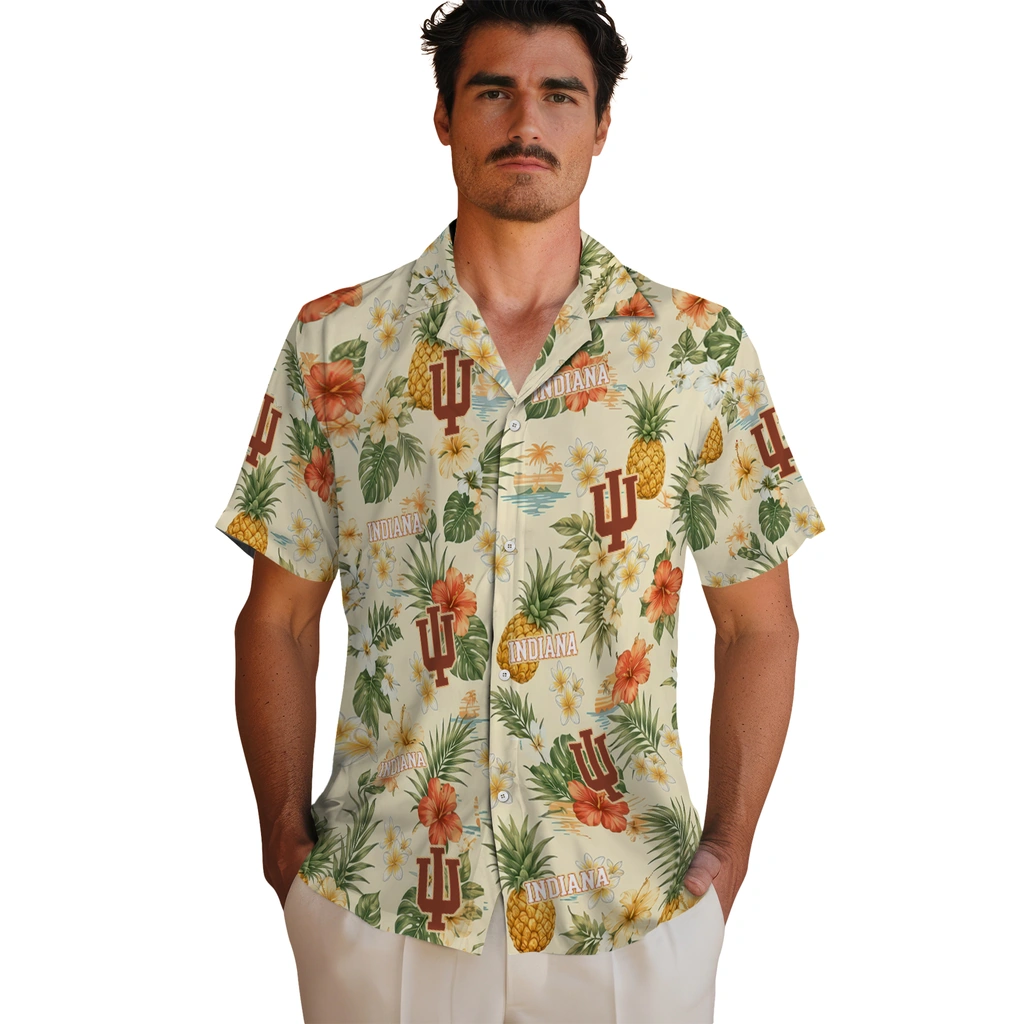 Indiana Hoosiers Hawaiian Shirt - Personalized Cream Indiana Hoosiers Hawaiian Shirt - Personalized Cream