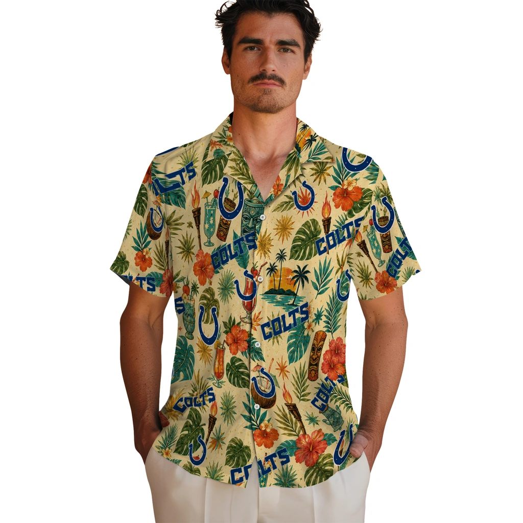 Indianapolis Colts Hawaiian Shirt - Custom Cream Indianapolis Colts Hawaiian Shirt - Custom Cream