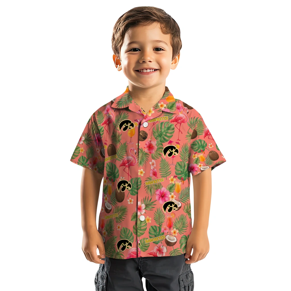 Iowa Hawkeyes Hawaiian Shirt - Custom Coral Pink Iowa Hawkeyes Hawaiian Shirt - Custom Coral Pink