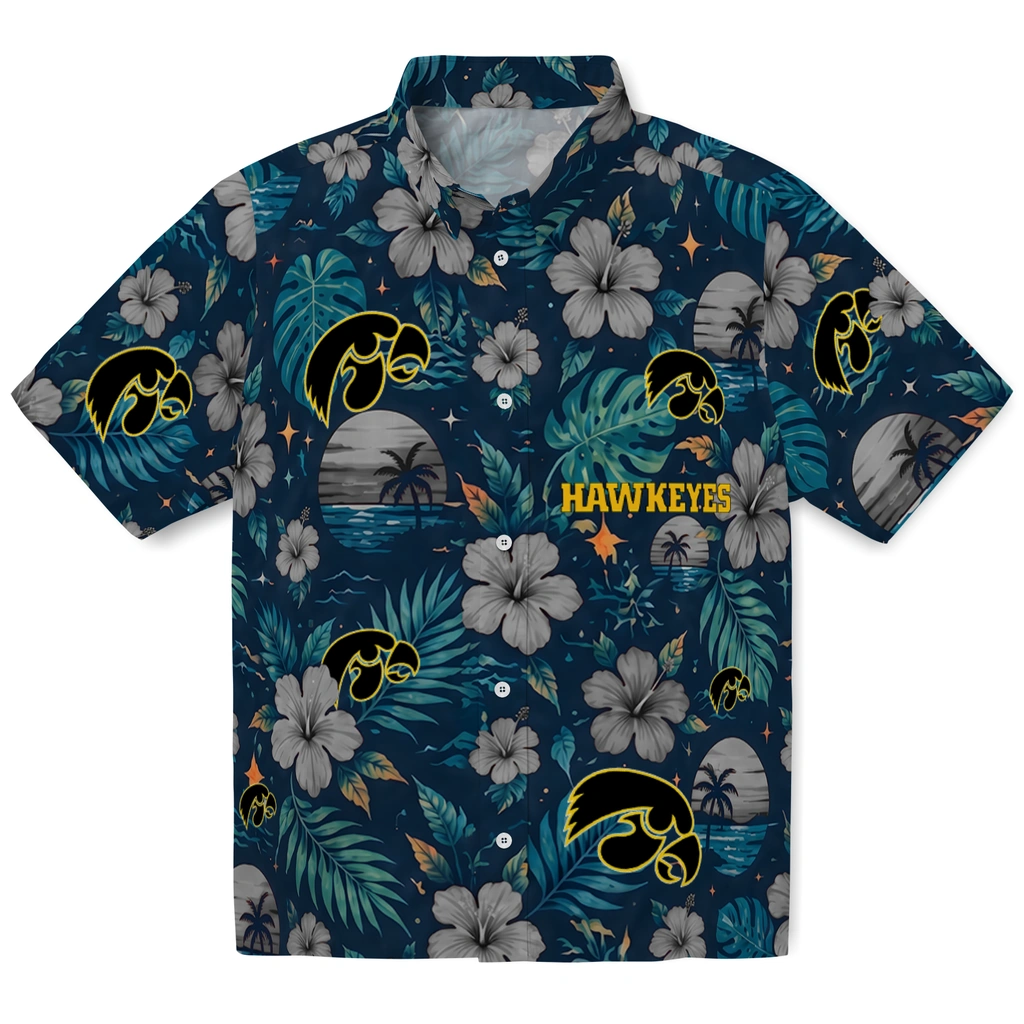 Iowa Hawkeyes Hawaiian Shirt - Personalized Black Blue