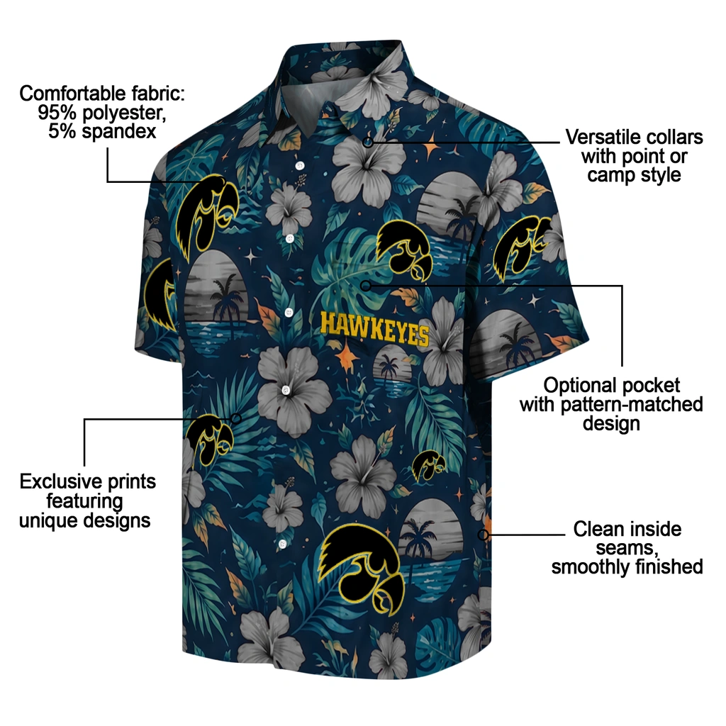 Iowa Hawkeyes Hawaiian Shirt - Personalized Black Blue Iowa Hawkeyes Hawaiian Shirt - Personalized Black Blue