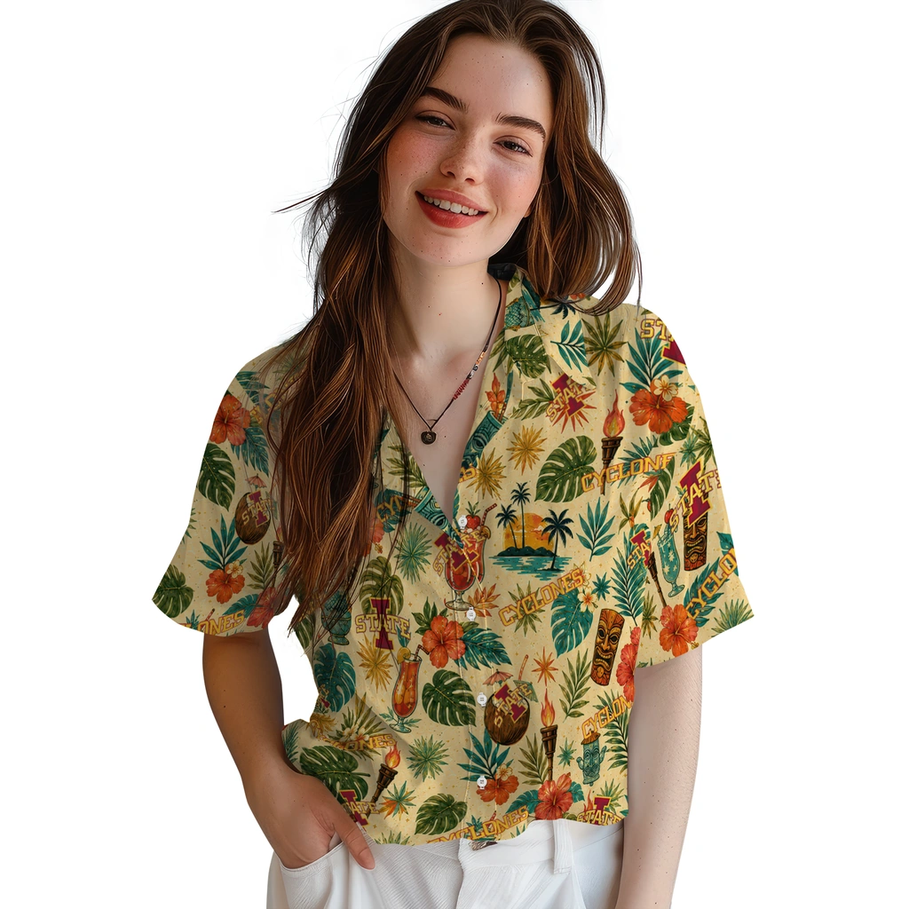 Iowa State Cyclones Hawaiian Shirt - Personalized Cream Iowa State Cyclones Hawaiian Shirt - Personalized Cream