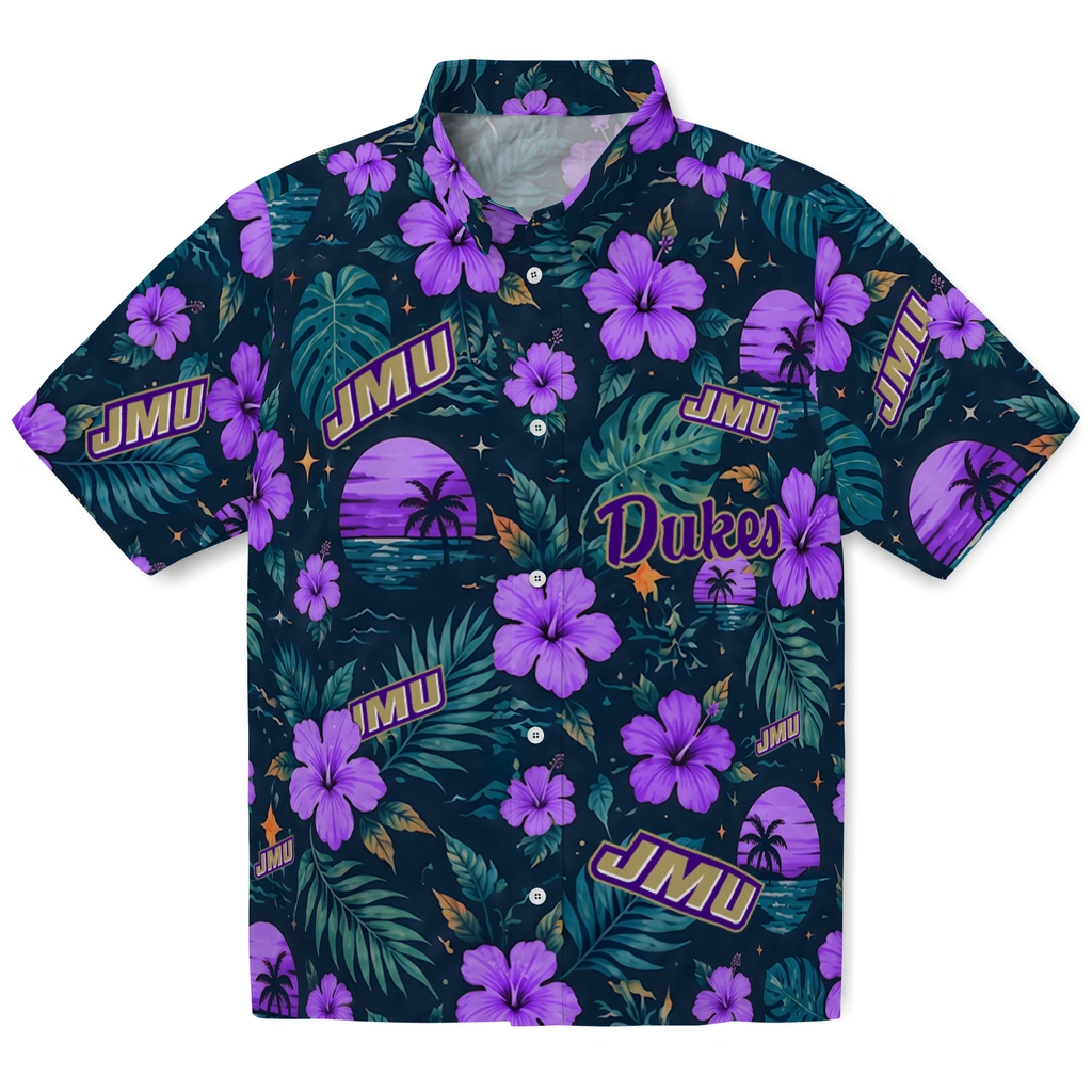 James Madison Dukes Hawaiian Shirt - Personalized Purple Blue