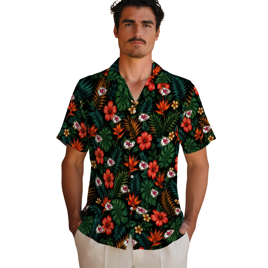 Kansas City Chiefs Hawaiian Shirt - Customized Dark Green Kansas City Chiefs Hawaiian Shirt - Customized Dark Green