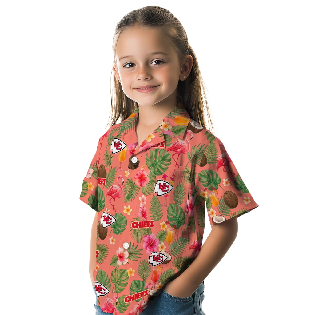 Kansas City Chiefs Hawaiian Shirt - Personalized Coral Pink Kansas City Chiefs Hawaiian Shirt - Personalized Coral Pink