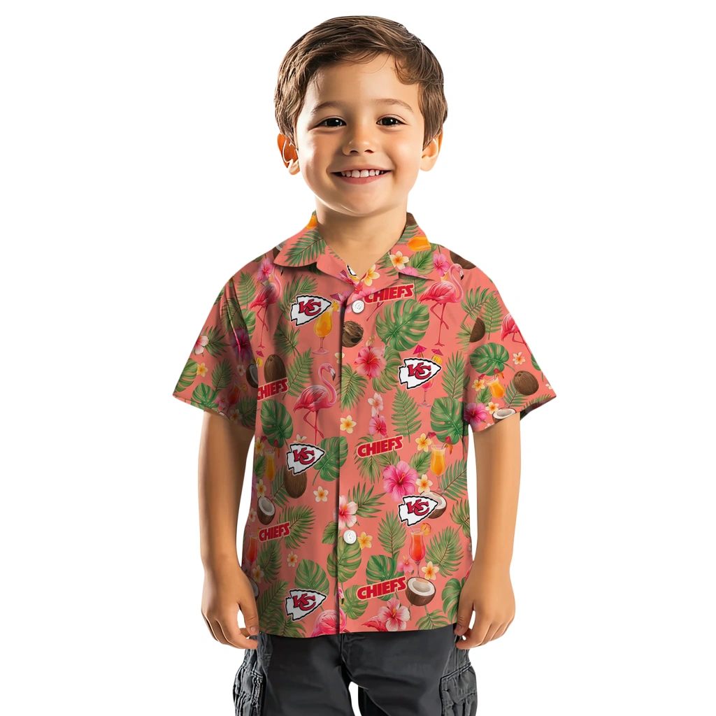 Kansas City Chiefs Hawaiian Shirt - Personalized Coral Pink Kansas City Chiefs Hawaiian Shirt - Personalized Coral Pink