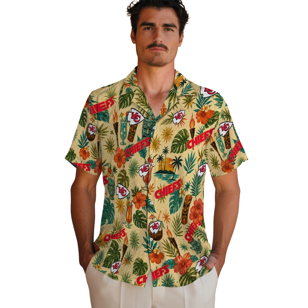 Kansas City Chiefs Hawaiian Shirt - Personalized Cream Kansas City Chiefs Hawaiian Shirt - Personalized Cream