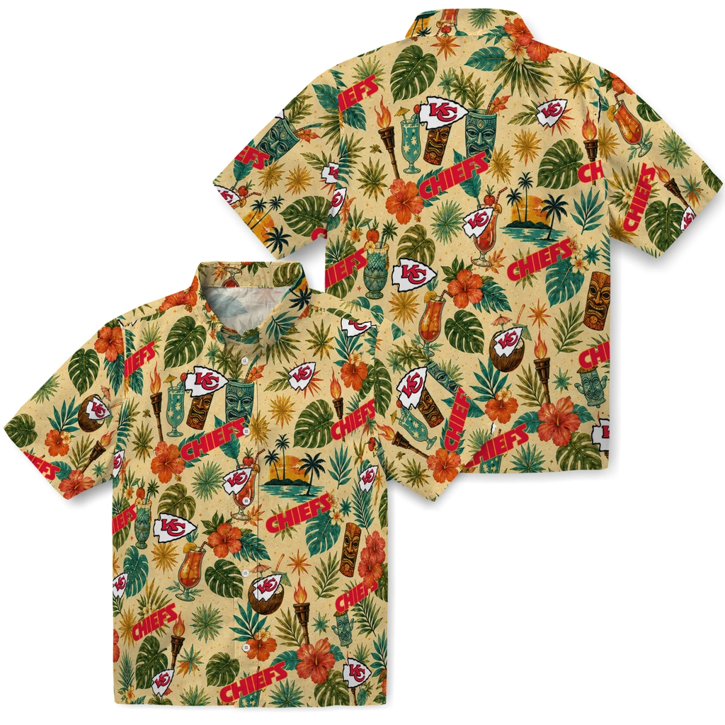Kansas City Chiefs Hawaiian Shirt - Personalized Cream Kansas City Chiefs Hawaiian Shirt - Personalized Cream