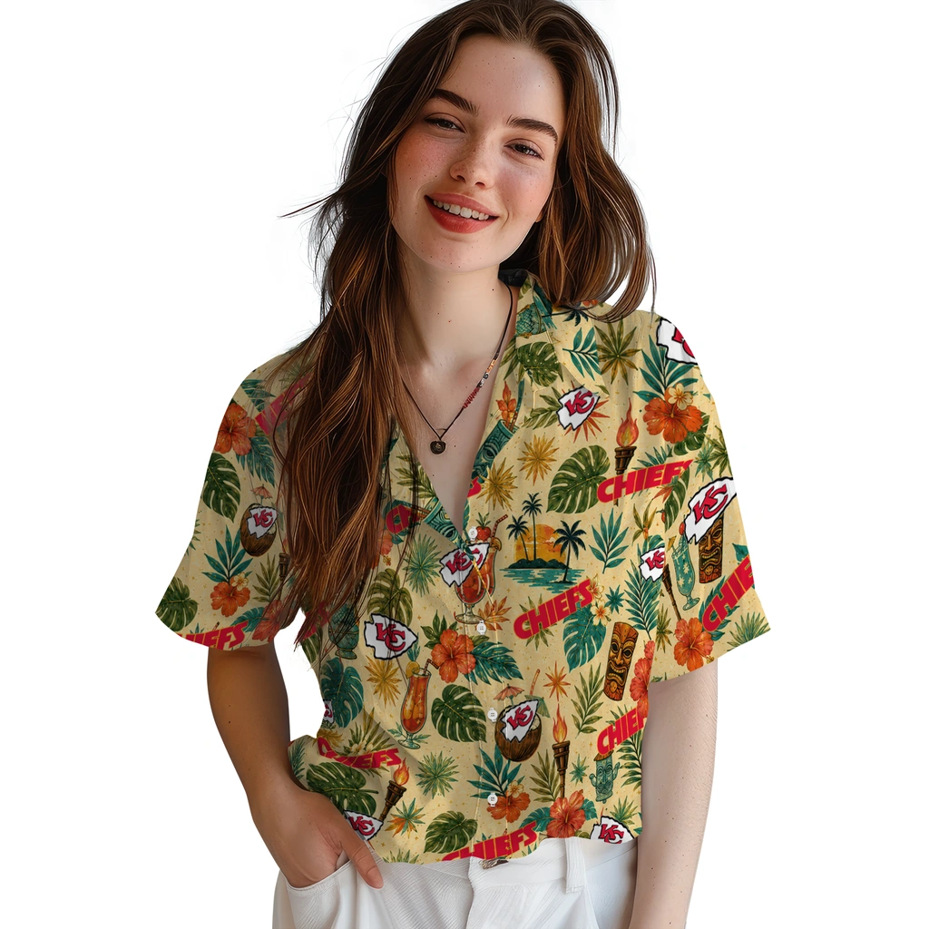 Kansas City Chiefs Hawaiian Shirt - Personalized Cream Kansas City Chiefs Hawaiian Shirt - Personalized Cream