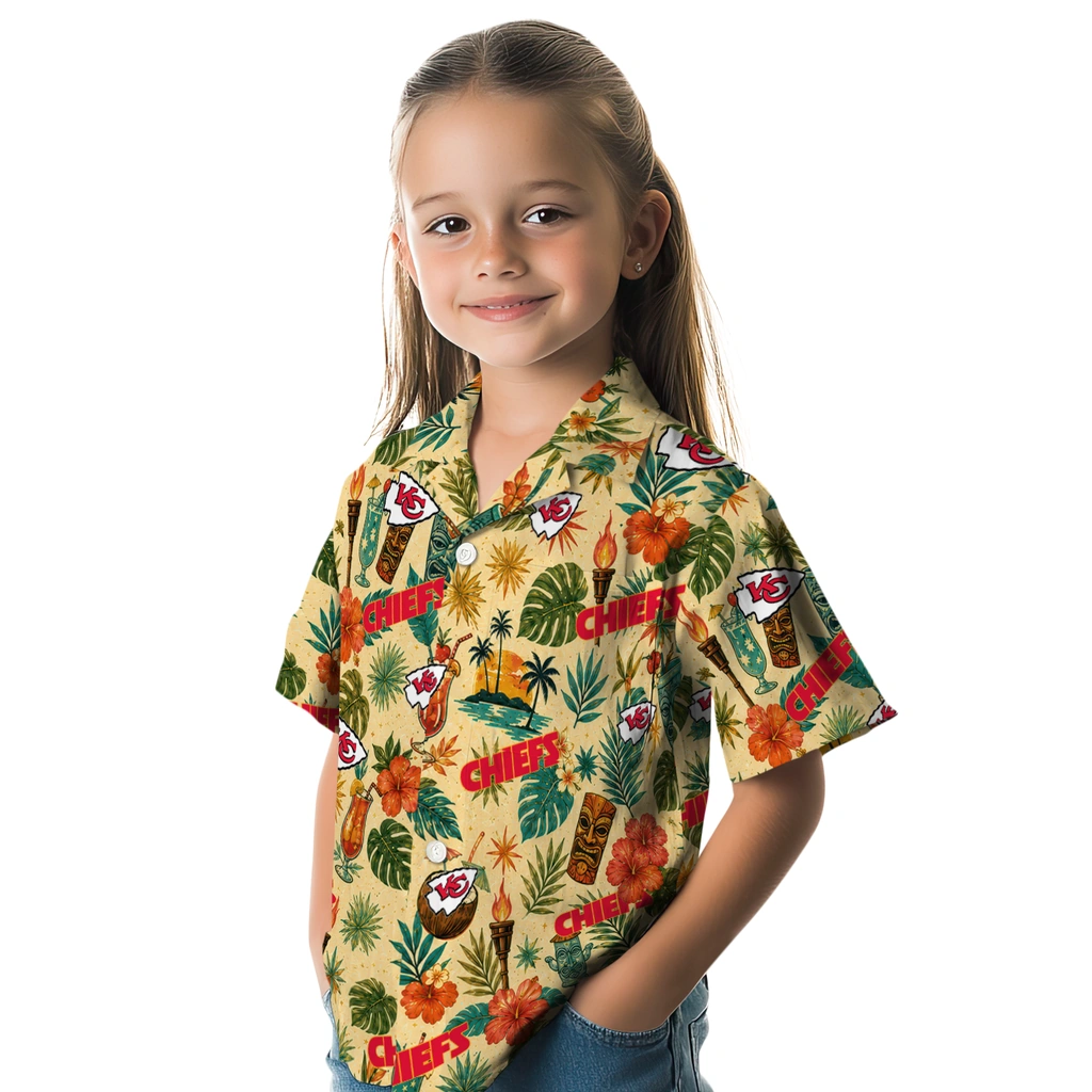 Kansas City Chiefs Hawaiian Shirt - Personalized Cream Kansas City Chiefs Hawaiian Shirt - Personalized Cream