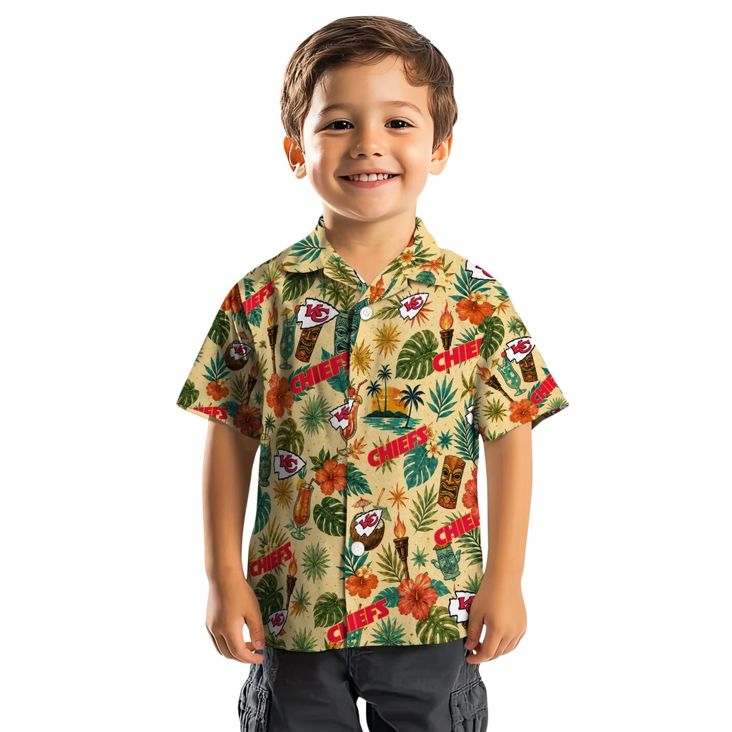 Kansas City Chiefs Hawaiian Shirt - Personalized Cream Kansas City Chiefs Hawaiian Shirt - Personalized Cream