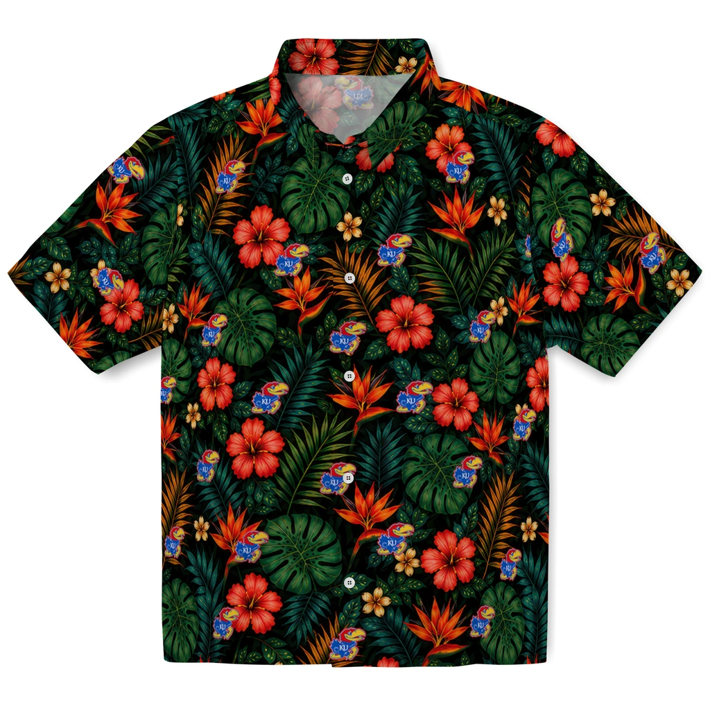 Kansas Jayhawks Hawaiian Shirt - Custom Dark Green