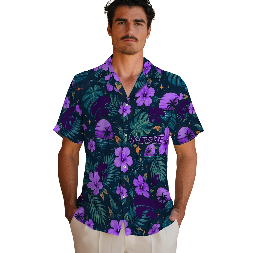 Kansas State Wildcats Hawaiian Shirt - Personalized Purple Blue Kansas State Wildcats Hawaiian Shirt - Personalized Purple Blue