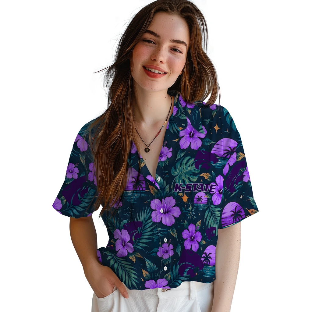 Kansas State Wildcats Hawaiian Shirt - Personalized Purple Blue Kansas State Wildcats Hawaiian Shirt - Personalized Purple Blue