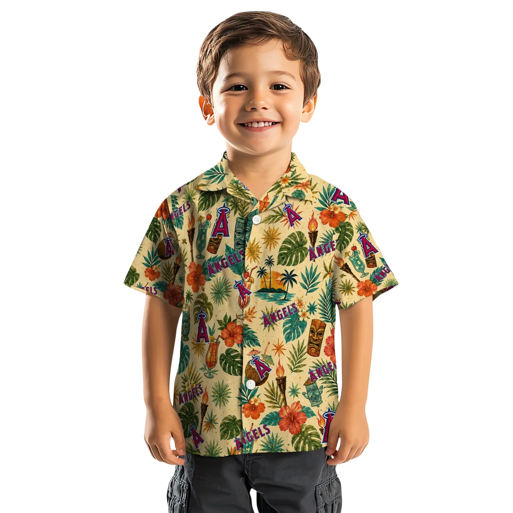 Los Angeles Angels Hawaiian Shirt - Personalized Cream Los Angeles Angels Hawaiian Shirt - Personalized Cream