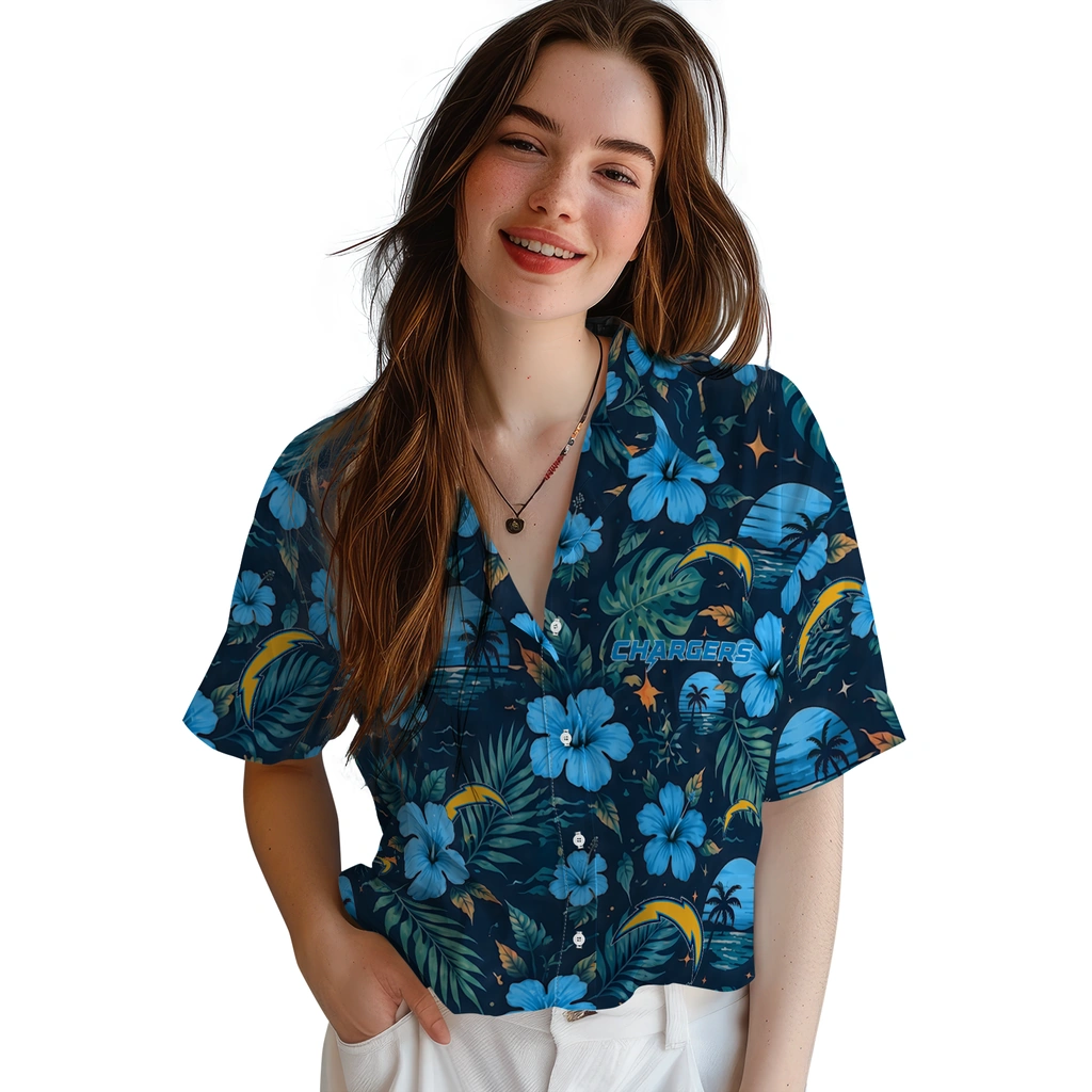 Los Angeles Chargers Hawaiian Shirt - Custom Blue Los Angeles Chargers Hawaiian Shirt - Custom Blue