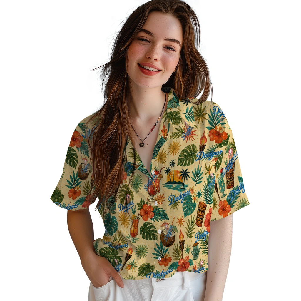 Los Angeles Dodgers Hawaiian Shirt - Custom Cream Los Angeles Dodgers Hawaiian Shirt - Custom Cream