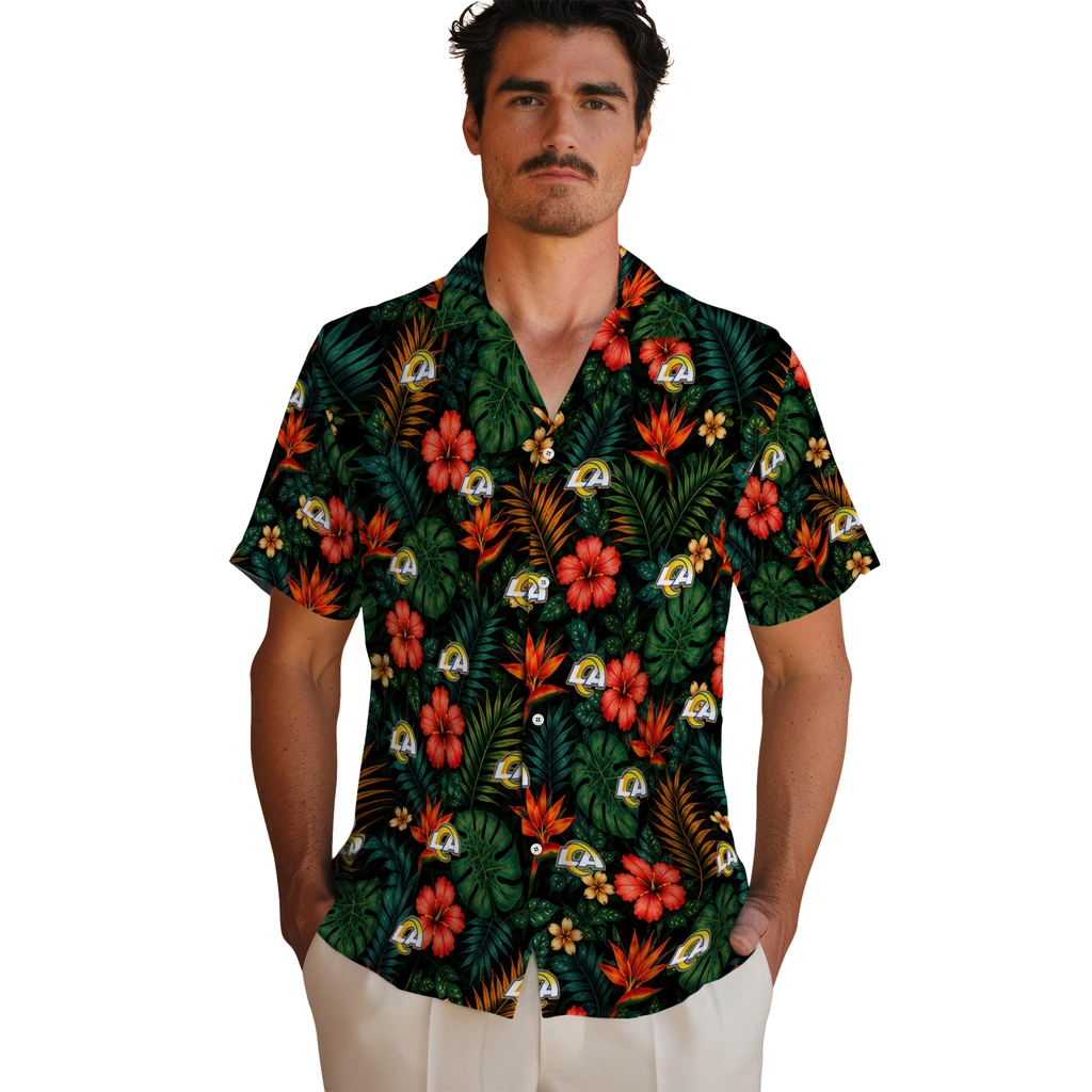 Los Angeles Rams Hawaiian Shirt - Customized Dark Green Los Angeles Rams Hawaiian Shirt - Customized Dark Green