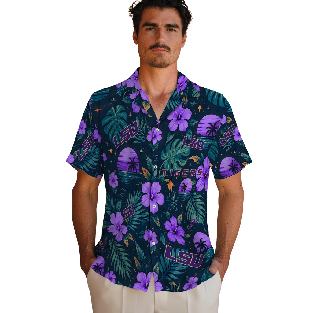 LSU Tigers Hawaiian Shirt - Custom Purple Blue LSU Tigers Hawaiian Shirt - Custom Purple Blue