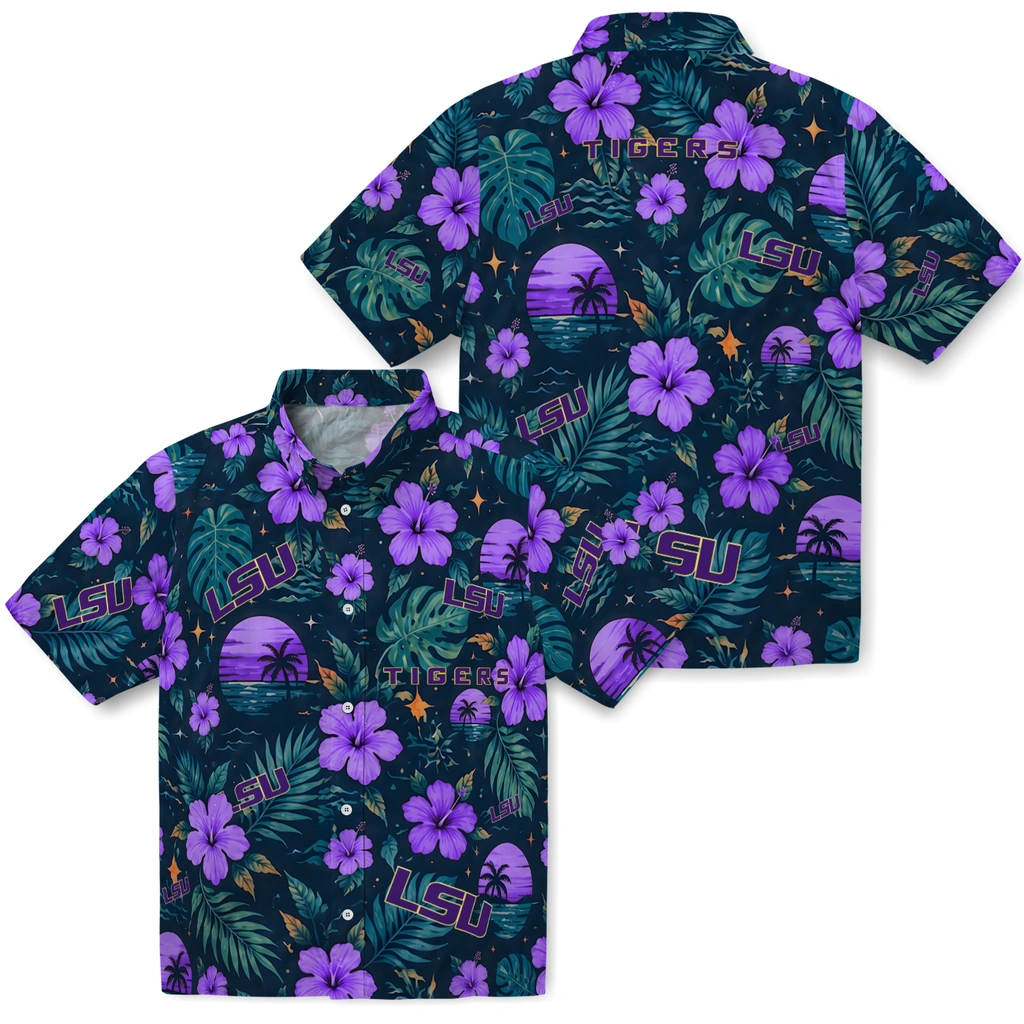 LSU Tigers Hawaiian Shirt - Custom Purple Blue LSU Tigers Hawaiian Shirt - Custom Purple Blue